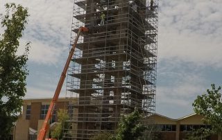 exterior scaffold installation on Logan Bell Tower in St. Louis, MO